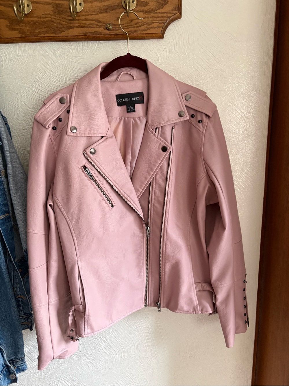 Colleen Lopez Dusty Pink Faux Leather Moto Jacket